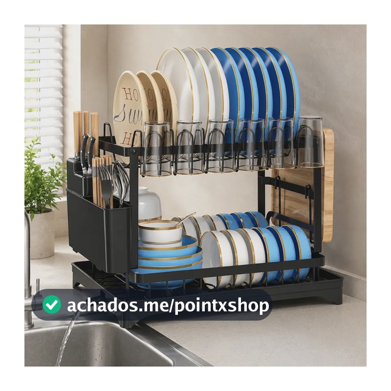 Escorredor De Louça dois andares para Prato Talheres Bancada Secador Organizador cozinha drenagem automatica 360° VAVICHICA