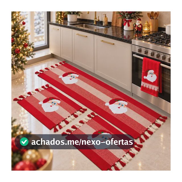 Kit Tapete Cozinha Passadeira Natal + Toalha Papai Noel 4pçs 70 Cm 45 M Vermelho