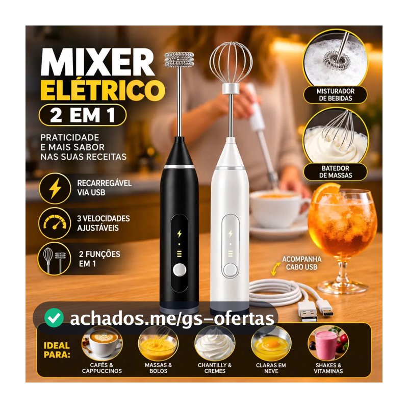 Mini Mixer Misturador De Bebidas Elétrico 2 Em 1 Portátil Recarregável Mexedor De Ovos Leite Whey Café Espuma Shake Drinks Capuccino Suco Blackbom