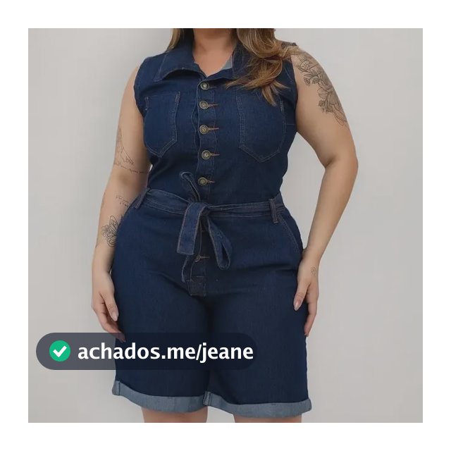 Macaquinho Jeans Feminino Plus Size Escuro Com Botões E Laço