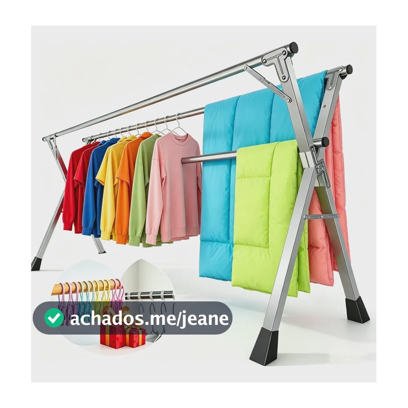 Varal De Chão Grande De Roupas 3andares Dobrável Suporta80kg Prateado