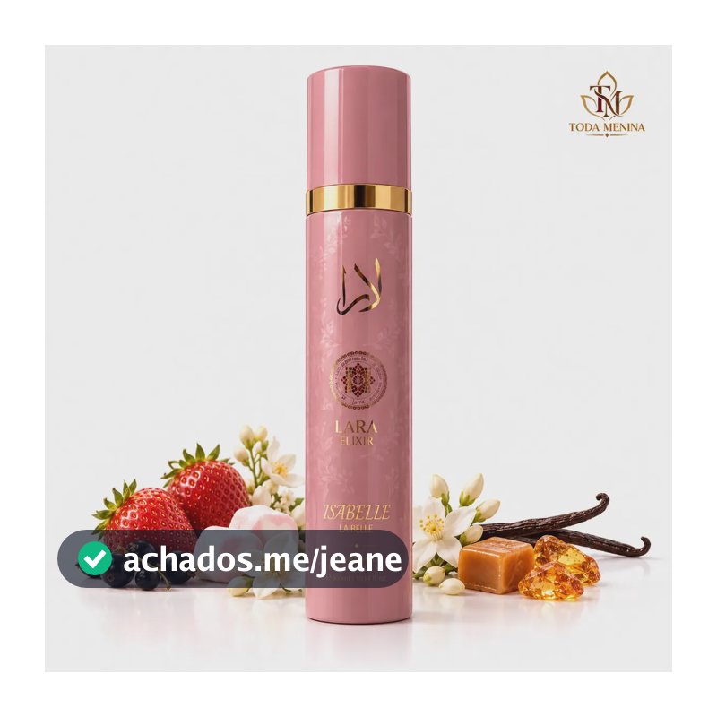 Body Splash LARA ELIXIR Isabelle La Belle 300ml Feminino Doce Floral Frutado Gourmand com Morango Cassis Baunilha Caramelo Jasmim e Almíscar Spray Corporal para Perfumação Diária