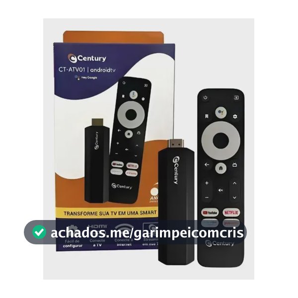 Century Smart Stick Android TV Wi-Fi 8GB Comando de Voz Chromecast HDMI