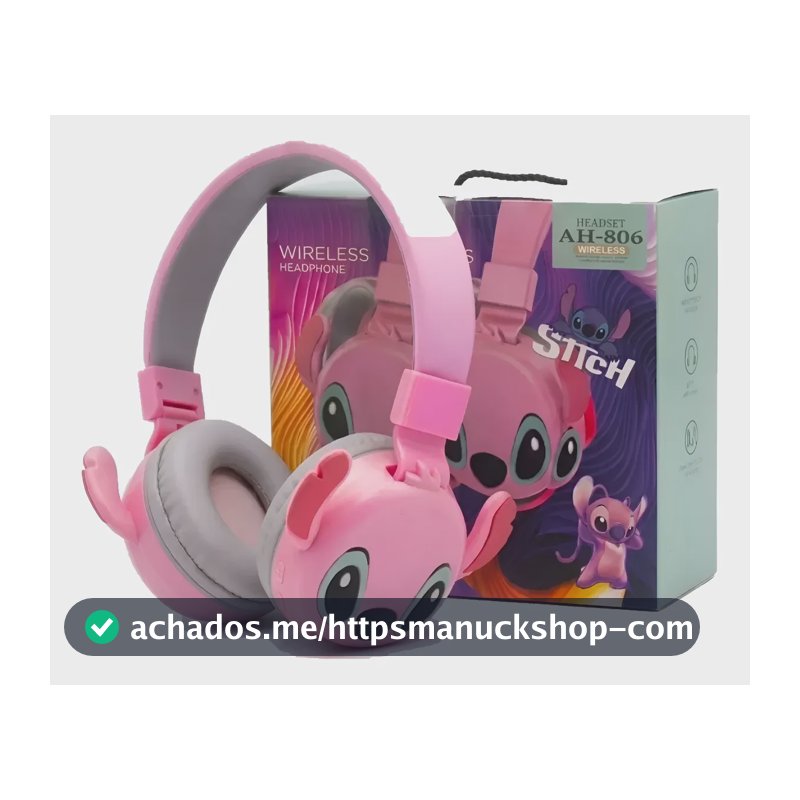 Fone De Ouvido Sem Fio Stitch Bluetooth Headphone Infantil S Rosa