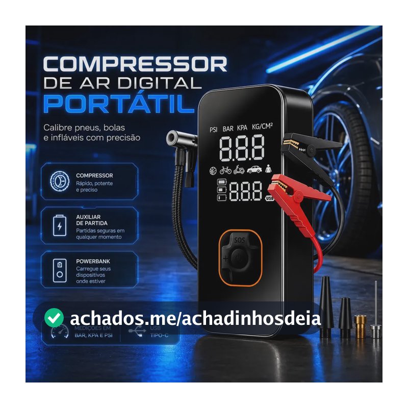 Bomba Elétrica Portátil Digital Para Encher Pneu De Carro Moto Bicicleta Inflador Automotivo Cor Preto
