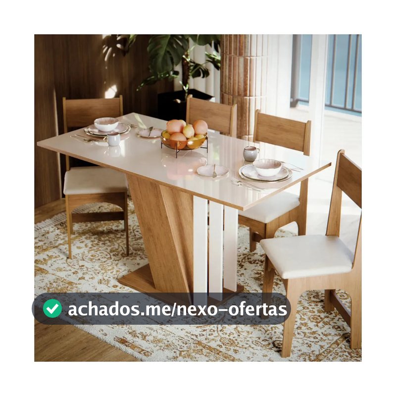 Mesa De Jantar Com 4 Cadeiras Estofadas Com Tampo Em MDF Semelhante Vidro Para Cozinha Cor Mel Off Emilly