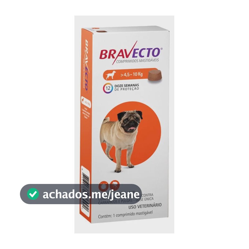 Bravecto Antipulgas e Carrapatos MSD para Cães de 4,5 a 10 kg