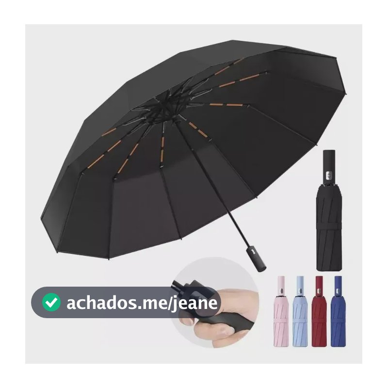 Guarda Chuva Abre E Fecha Automático Reforçado Contra Vento Cor Preto
