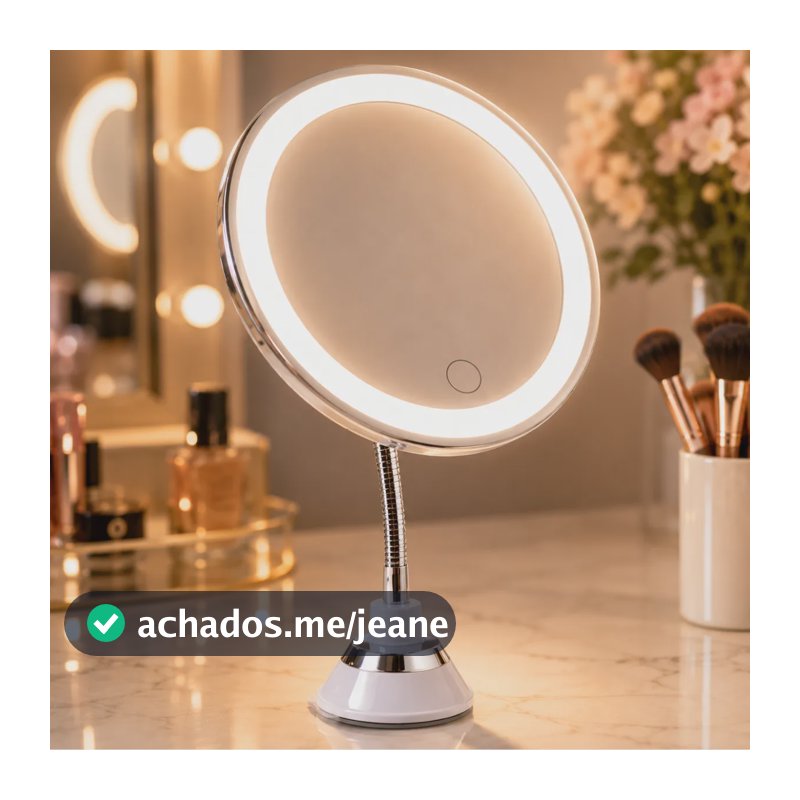 Espelho De Mesa Para Maquiagem Led Com Usb Branca Articulado Branco