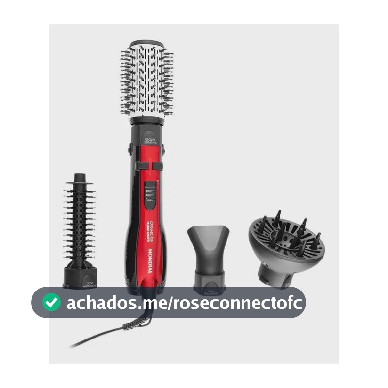 Escova Rotativa Mondial Ceramic Ion Turbo Vermelho E Preto 110v