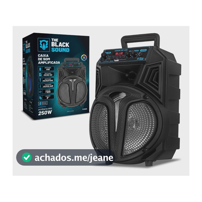 Caixa de som Amplificada Bluetooth Rádio Fm 250w Rms Tws Led Rgb Portatil Sem Fio Usb Tcs300 Cor Preto The Black Tools