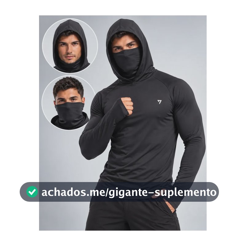 Camisa Termica Camiseta Touca Com Balaclava Proteção Uv50 Preto G