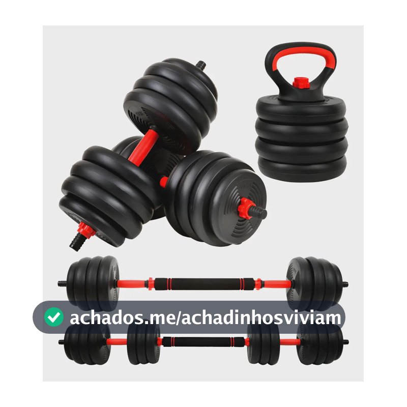 Kit 6 em 1 Halteres e Anilhas Ajustáveis Kettlebell Fit Cor Preto 15kg