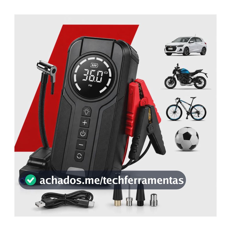 Mini Compressor De Ar Portátil 150 PSI Com Auxiliar De Partida 1500A Inflador Digital Sem Fio Power Bank Lanterna LED Para Carro Moto Bicicleta Bola Emergência Recarregável MidiaFone