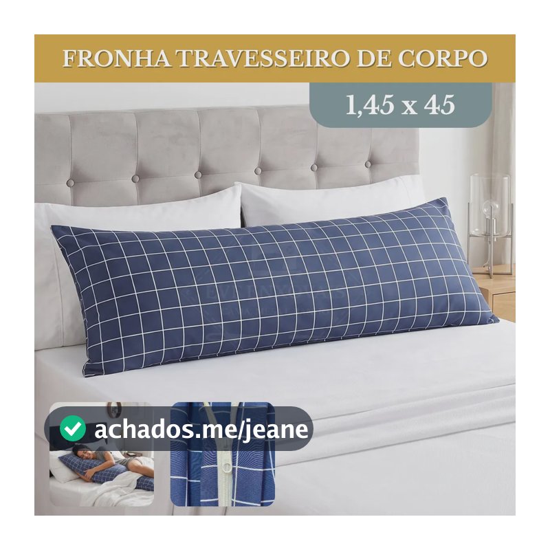 Fronha Travesseiro Corpo Grid 1,45x45 Com Ziper Toque Macio Respiravel 75% Algodao Protetora Confortavel E Resistente
