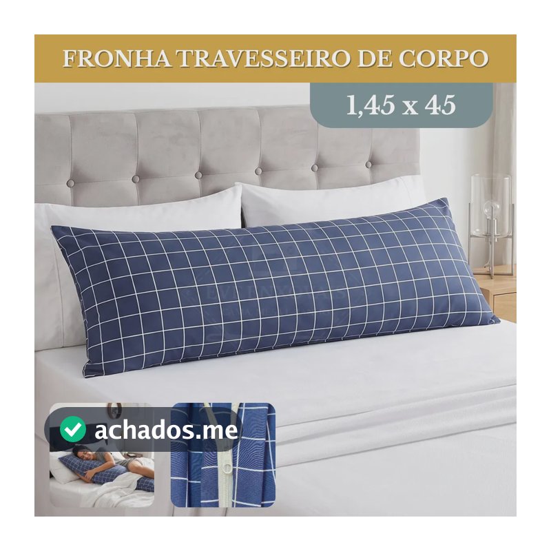 Fronha Travesseiro Corpo Grid 1,45x45 Com Ziper Toque Macio Respiravel 75% Algodao Protetora Confortavel E Resistente