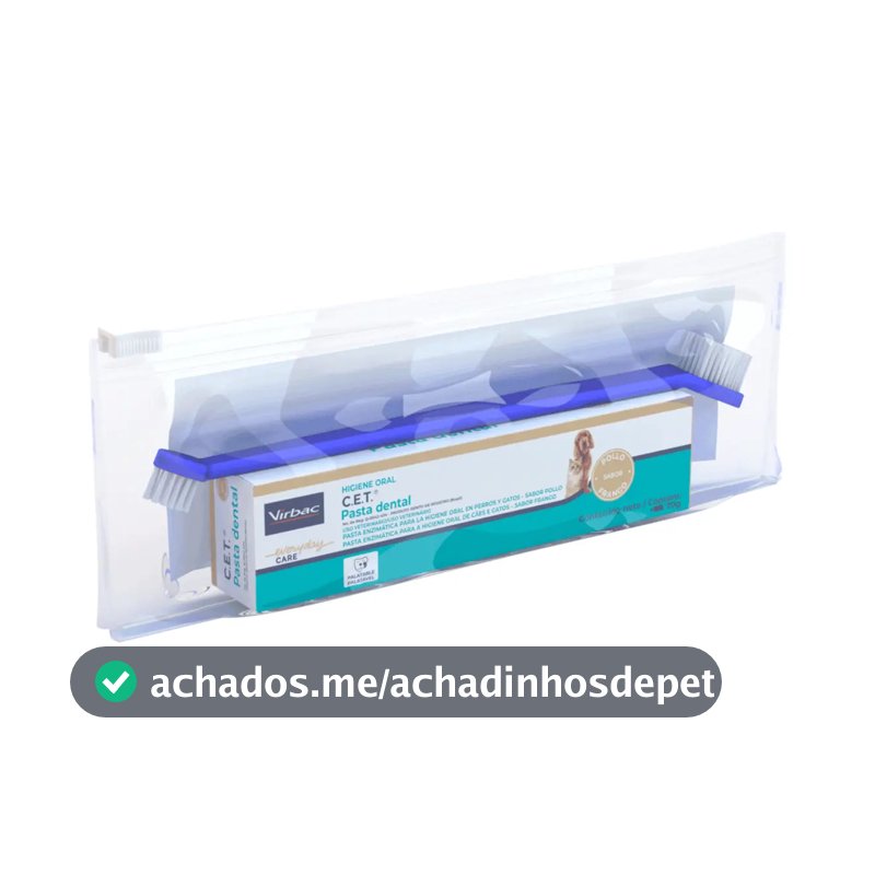 Kit Saúde Oral Virbac Pasta Cet Com Necessaire E Escova sabor frango