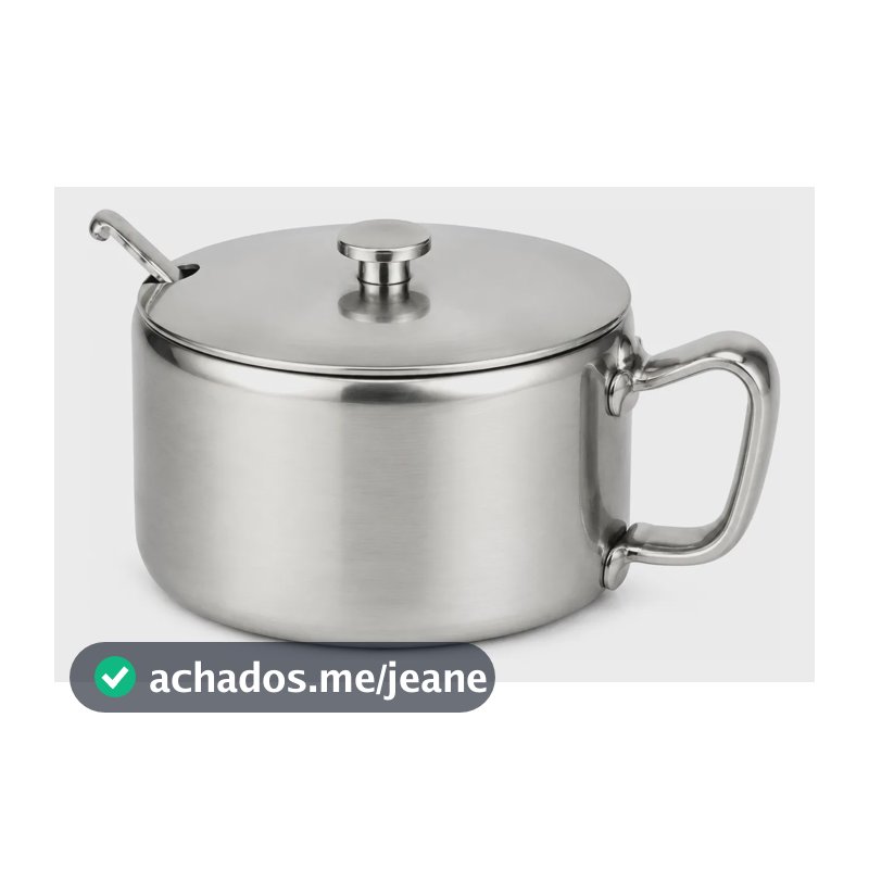 Açucareiro Inox 420ml Com Tampa E Alça Para Cozinha Prateado