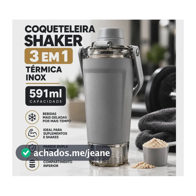 Coqueteleira Shaker Térmica Inox 591ml Para Suplementos Cinza