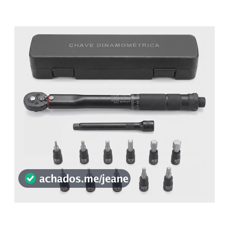 Torquimetro Estalo Mini P/ Soquete 1/4 3-33 Nm 11 Peças Preto