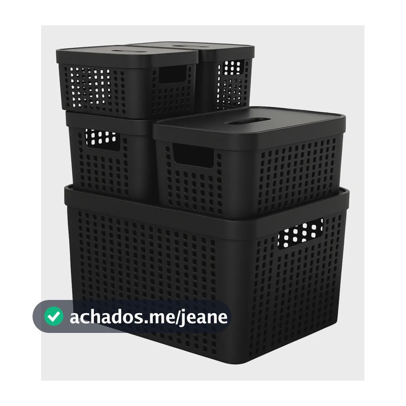 Kit 5 Caixas Organizadoras 2l 4,5l 17l Com Tampa Multiuso Cor Preto