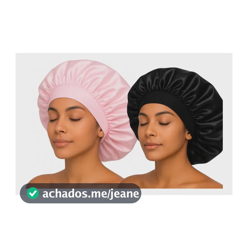 Kit 2 Touca De Cetim Com Faixa Anti Frizz Hidratação Luxo Rosa/preto Cetim Simples