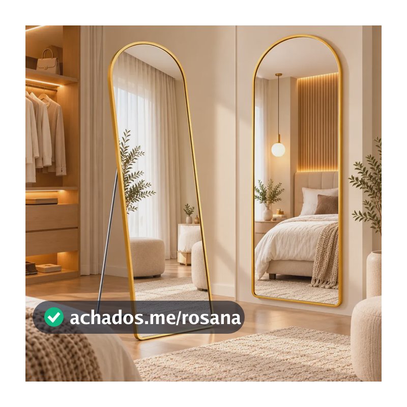 Kit 2 Espelhos Corpo Inteiro 150x40cm Borda Dourada Grande Dourado