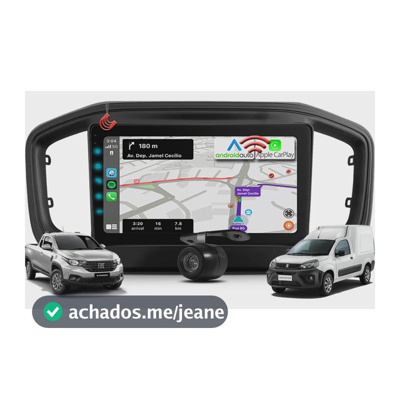 Kit Multimidia Carplay Sem Fio Nova Strada Fiorino Partner Preto