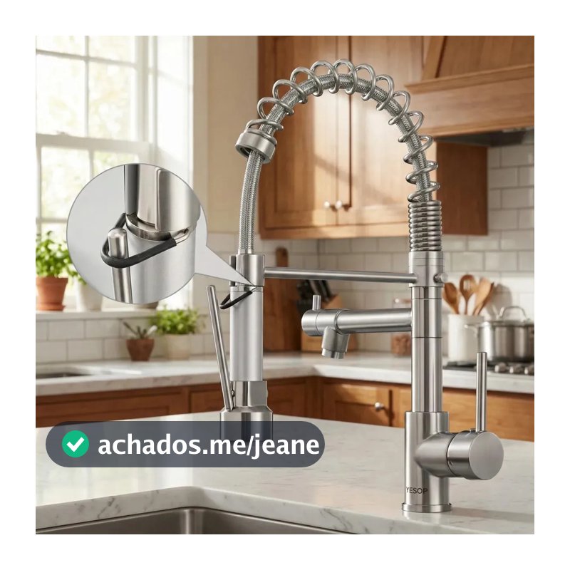 Torneira Cozinha Gourmet Monocomando YESOP,Aço Inox 304, Mola Flexível,2 Modos de Jato, Água Quente e Fria