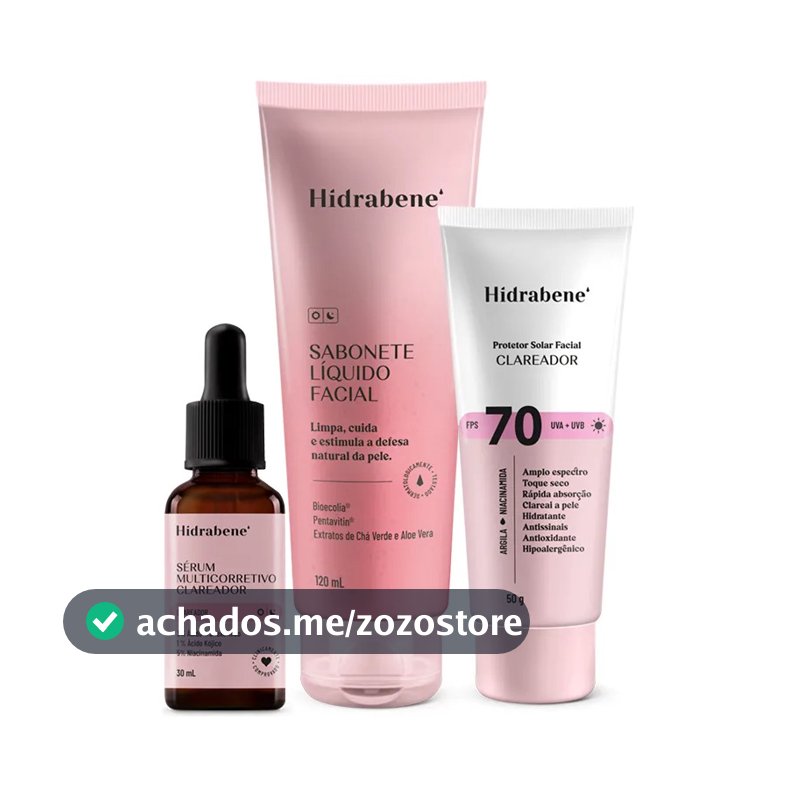 Kit Hidrabene Clareador Sérum + Fps70 + Sabonete