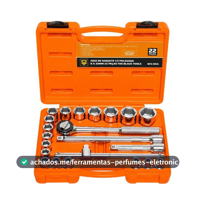Jogo Kit de Ferramentas Manuais Chave Catraca 1/2 8 a 32mm Cromo Vanádio BCS022L The Black Tools