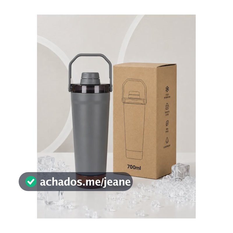 Coqueteleira Térmica Inox 700 Ml Porta Suplemento Copo Whey Cinza