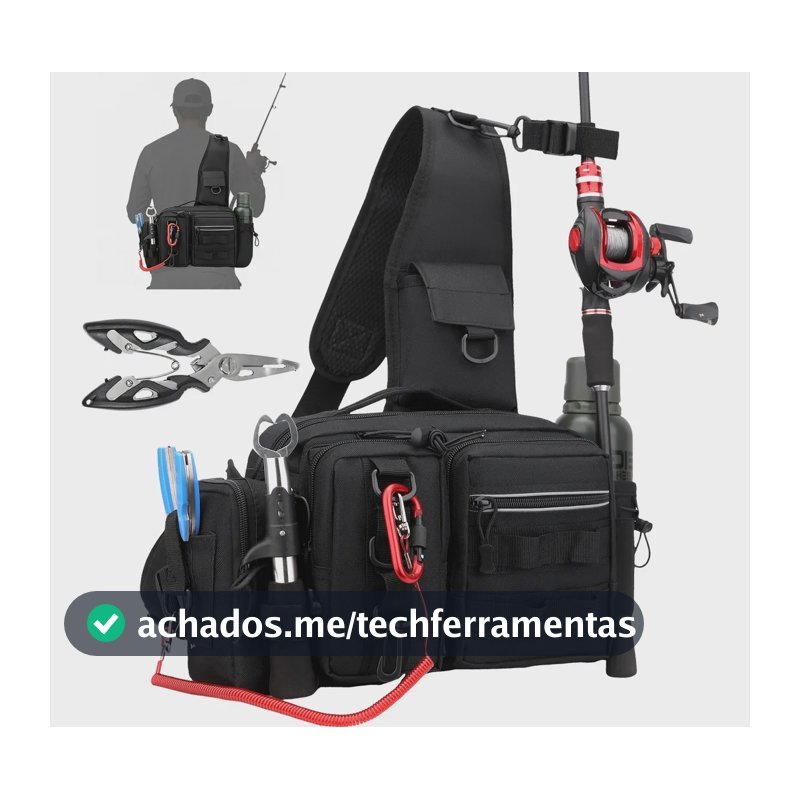 Mochila de Pesca Impermeável Tática Premium, para Camping e Pescaria ao Ar Livre, Super Resistente Leve Espaçoso, Acompanha Alicate p/ Iscas Artificiais, Completa Multius
