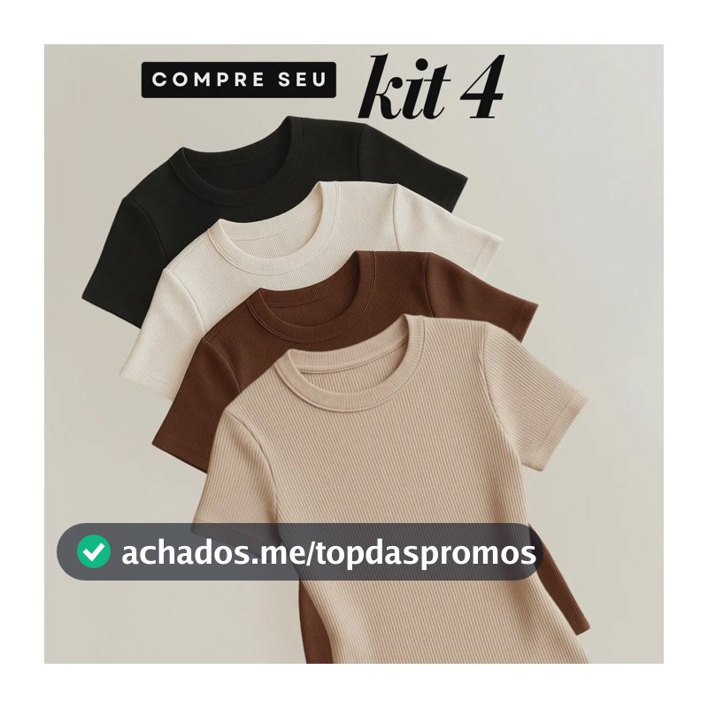 Kit 4 Blusas Feminina Ribana Canelado Estilosa Básica Casual Preto, Branco, Marrom E Nude Liso M/g (36/42)