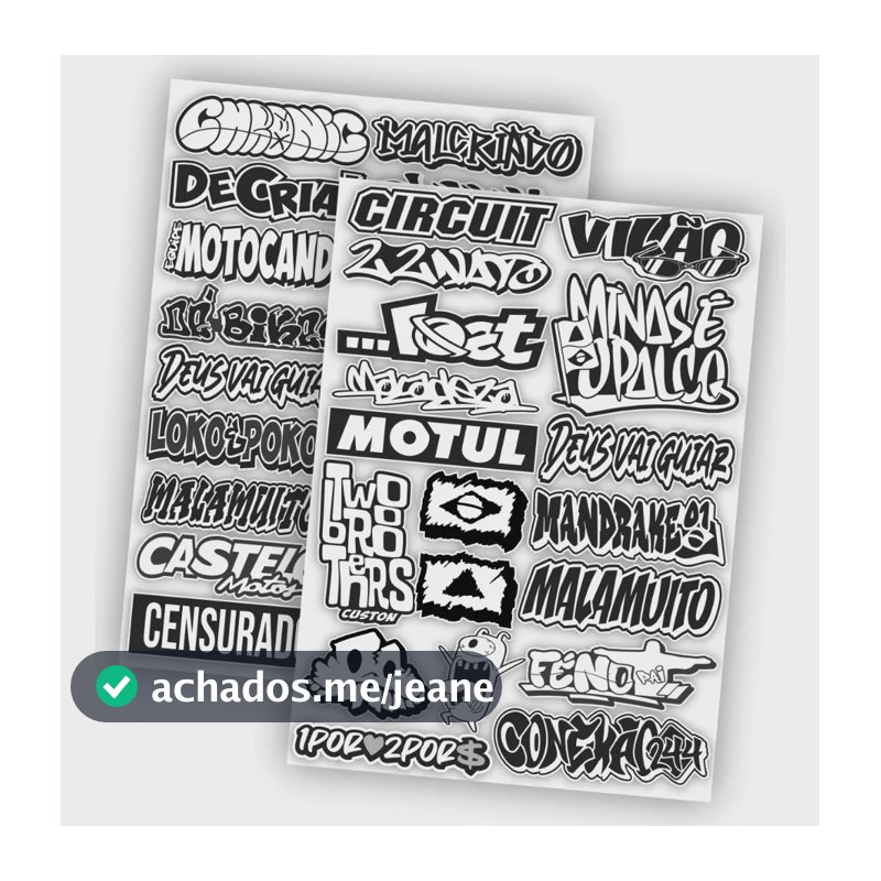 Kit 2 Cartelas Adesivos Grau 244 Preto Branco Bike Moto