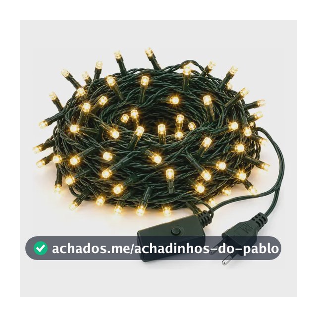 Cordão Pisca 100 Leds Natal Luz Branca Quente Fio Verde 10m Branco Quente 127v