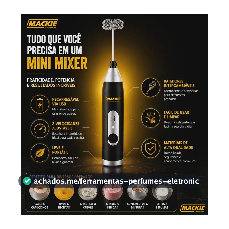 Mini Mixer Elétrico Portátil Misturador De Bebidas Café Leite Cappuccino Whey Protein Shake Ovos Espumador Batedor Fouet Inox Compacto Cozinha Drinks Mackie Ferramentas