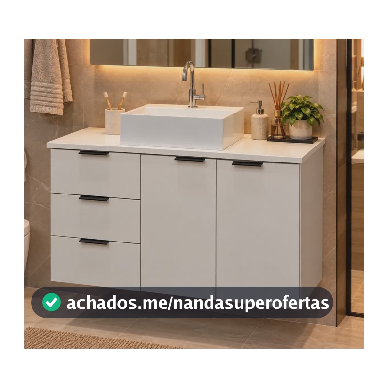 Gabinete Balcão 80cm Banheiro Com Cuba - Mdf - Montado Branco/esquerdo Branco Um Furo