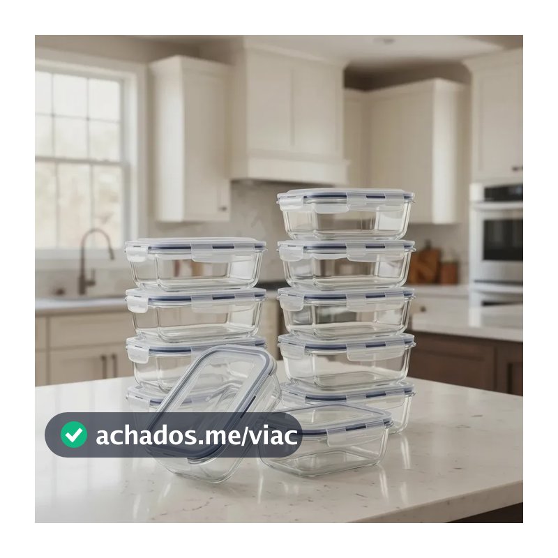 Kit 10 Potes Vidro Borossilicato Hermético Freezer E Forno