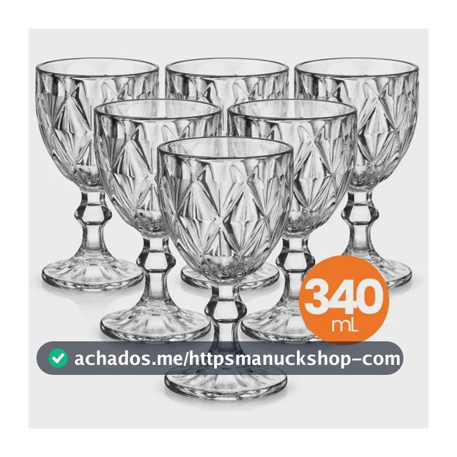 Jogo 6 Taças Vidro Diamond 340ml Conjunto Mesa Posta Água Suco Cozinha Decoração Presente