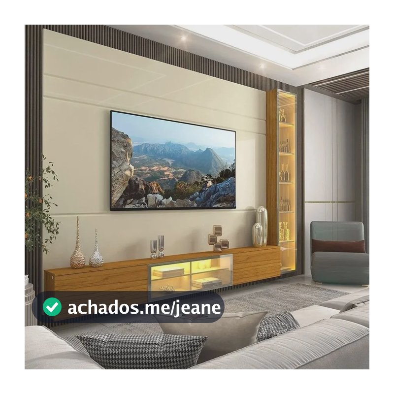 Estante Para Tv Até 90 Polegadas 255cm Com Porta Hcwt Off White/naturale