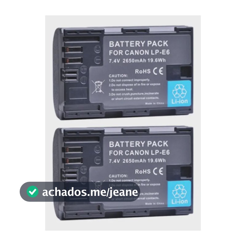 Kit 2x Bat Lpe6 P/ Canon R7 R6 R5 6d 90d 2650mah Fotografo E