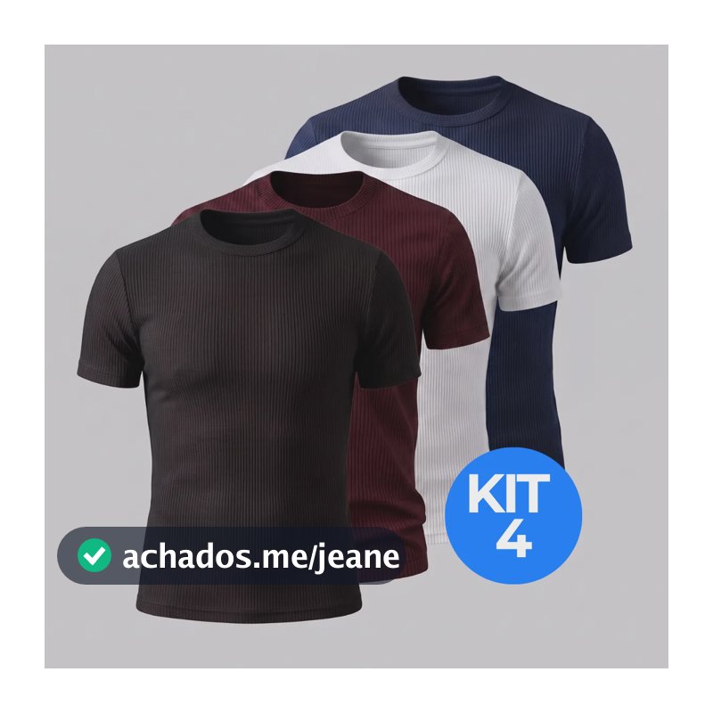 Kit 4 Camisetas Masculina Ribana Canelada Manga Curta Básica Preto/vinho/branco/azul Marinho G Liso