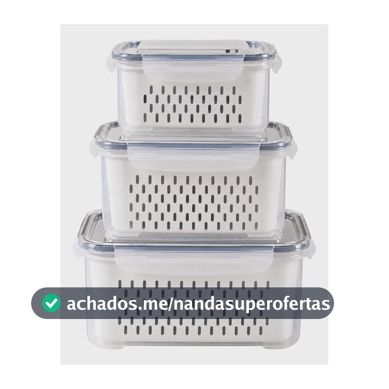 Kit 3 Organizador De Geladeira Alimentos Vegetais Com Tampas Branco