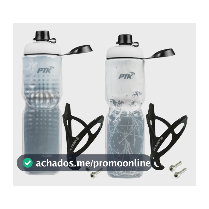 2 Garrafas Caramanhola Térmica P/ Bike 700ml + Suporte Absol Full Preto Abs/cold Branco Abs