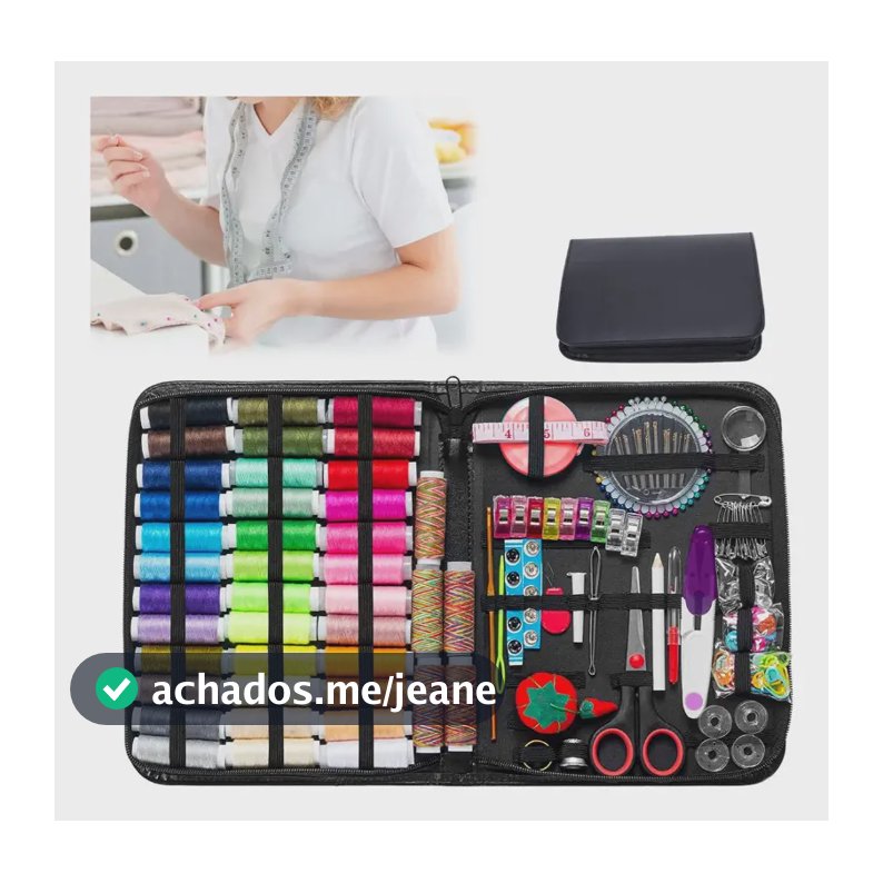 Kit De Costura Agulhas Tesoura Linhas Completo Com 229 Peças Preto