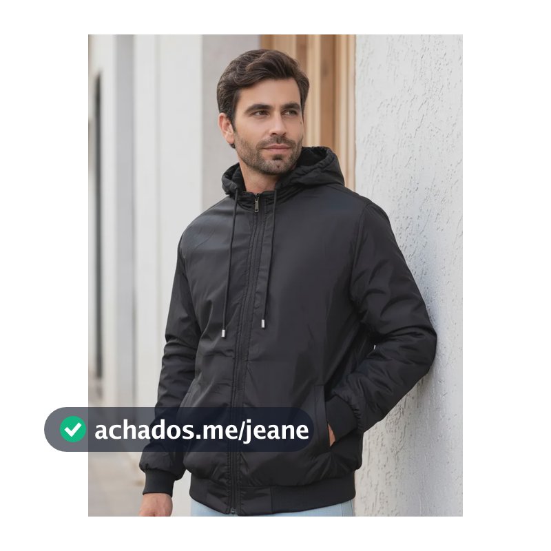 Jaqueta Masculina Dupla Face Com Capuz Inverno Casaco Frio Preto/preto P