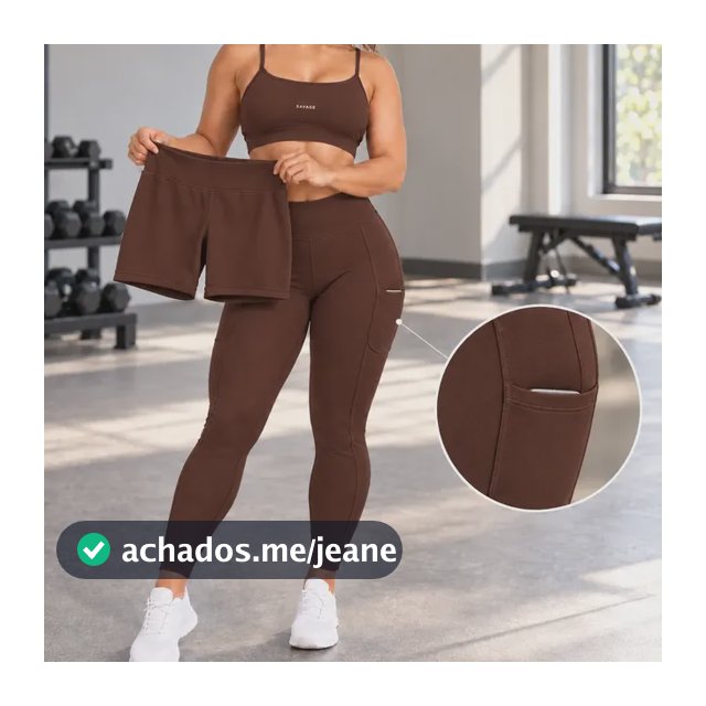 Trijunto Fitness Feminino Top Shorts Legging 3 Peças 2 Looks Marrom P