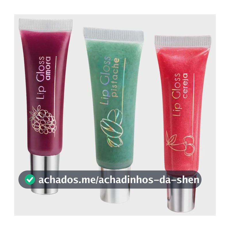 Kit de Brilho Labial HARI BEAUTY Hidratante com 3 Unidades Amora, Cereja e Pistache