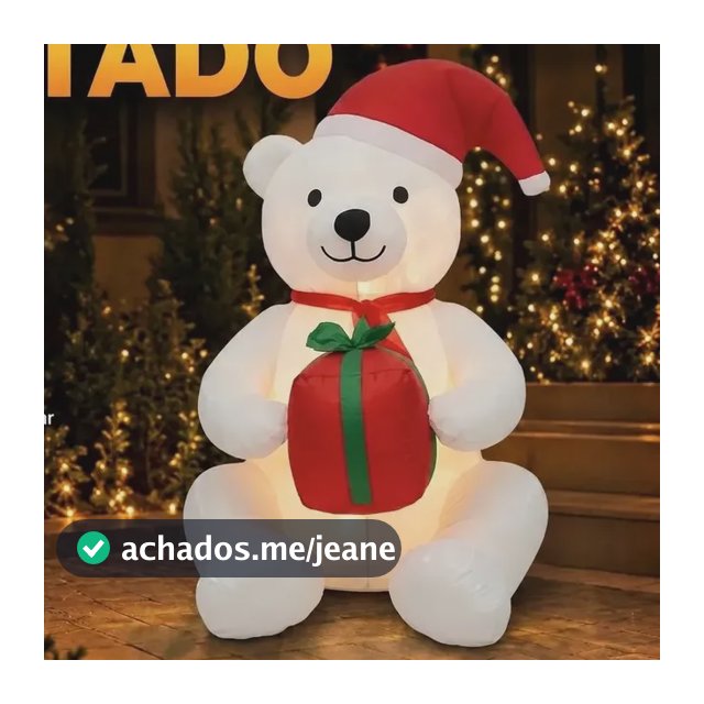 Urso Noel Gigante Inflável 120cm Bivolt Condominio  Shopping Branco 127/220v